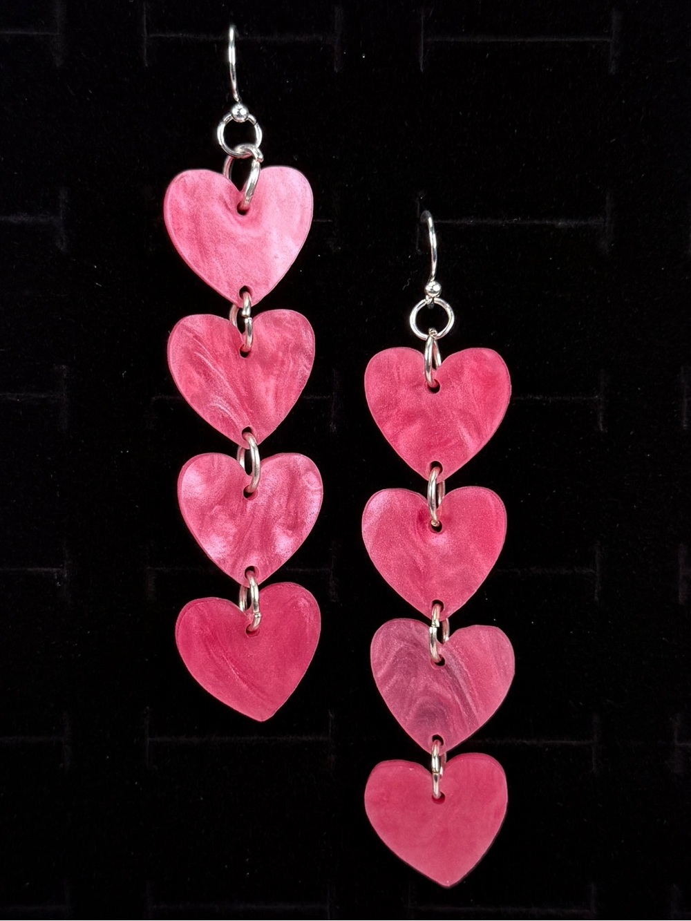 Lightweight, pink lucite Silvertone pierced dangle earrings
